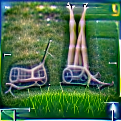 a pair of legs extending on some lawn