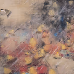 'Flying Alone' –Mixed media on paper impregnated canvas - Fu Songhua - Physical NFT