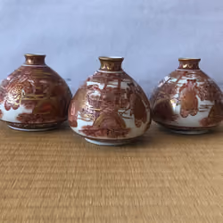 #00027/Kotoyaki _Bamboo grove, auspicious and people painting _3 oil pots