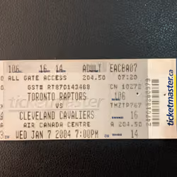 Ticket to Lebron's First Ever Game In Toronto.  Section 106, Row 16, Seat 14.  Jan 7th, 2004.