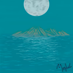 La Palma in the night with the Moon