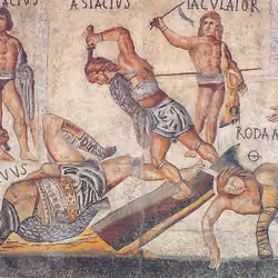 Retiarius_vs_secutor_from_Borghese_mosaic