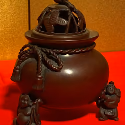 #0010/Takaoka Copperware_Incense burner of the three deities of good fortune/Ebisu/Daikoku/Hotei