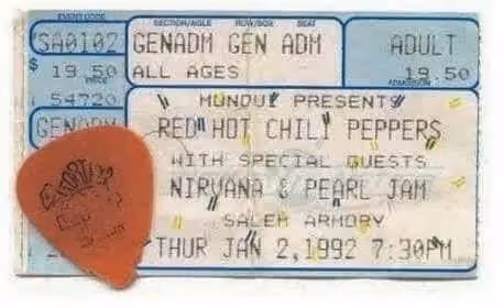 1992 Red hot chili peppers ticket and pick