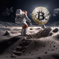  Astronaut on the Moon seeing the giant Bitcoin