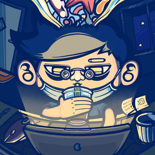  A man drinking coffee and working overtime