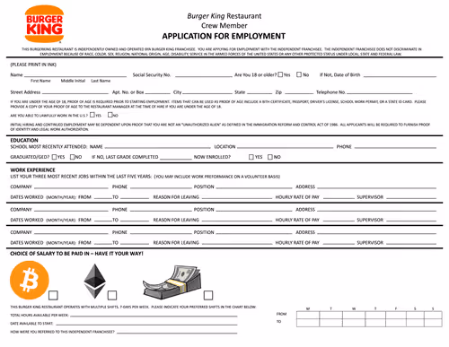 Burger King Job Application Official