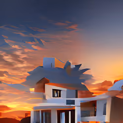 Villa in sunset and at dawn #100
