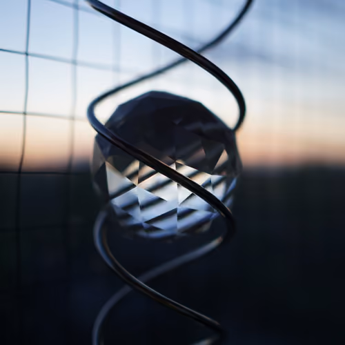 Crystal inside dna chain on sunset gleam