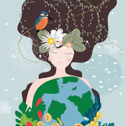 Mother Earth Day Poster With Planet And Nature Beauty Woman