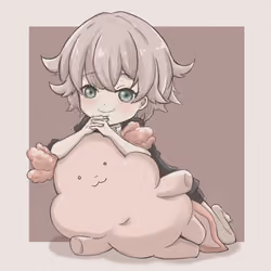 A boy with  an axolotl plush