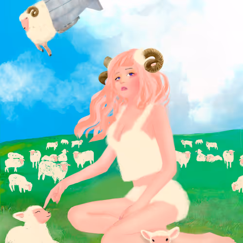 Kawaii Ruru in the Dream land of sheep