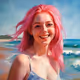 The girl with pink hair