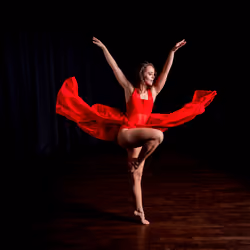 Red dress dancing in the moment
