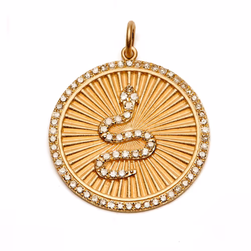 "THE SERPENT" Gold and Diamond Pendant with art