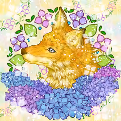 fox and hydrangea