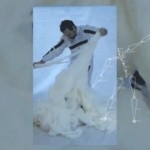 "Binary 4 - Weaving" | Performance with degummed silk cocoons, plaster, motion capture data and NFT.
