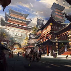 Asian city fantasy art