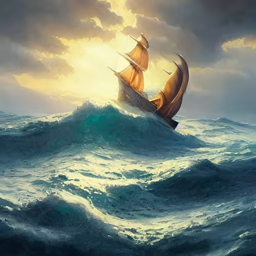 Sail Ship in eye of an AI