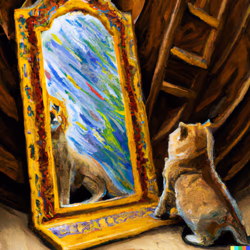 a cat looking into the mirror 