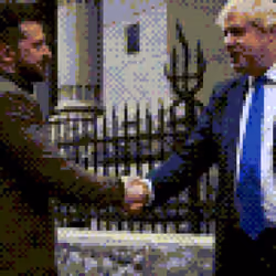 Boris  Johnson and Volodymyr Zelensky in Kyiv (pixel art)