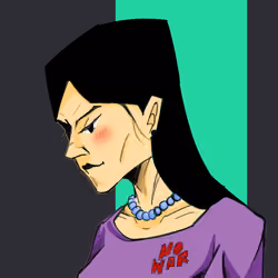 A girl who wear "No War" shirt.