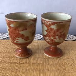#00031/Koto ware_Red painting, gold painting_Plants, flowers and landscape painting_2 cups