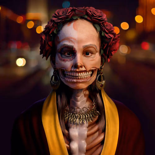 The girl with skin mask