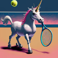 UNICORN PLAYING TENNIS 