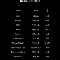 Bcard Art Shop Menu