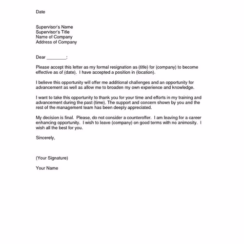 Resignation Letter Template