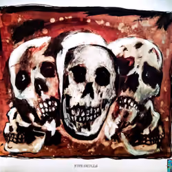 "5 Skulls" ~2020~ Ink, Watercolor,Conte, Vinyl, Adobe Digital