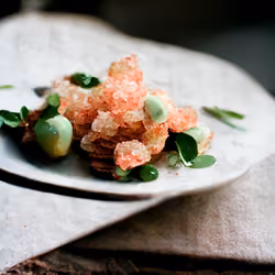 Lumpfish roe | Wood sorrel | Pear