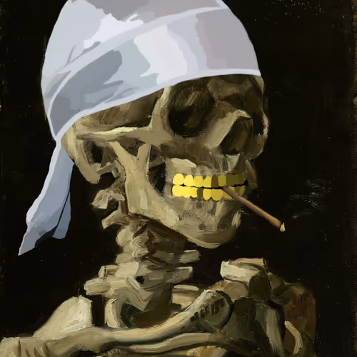Skull of a Skeleton with Burning Blunt
