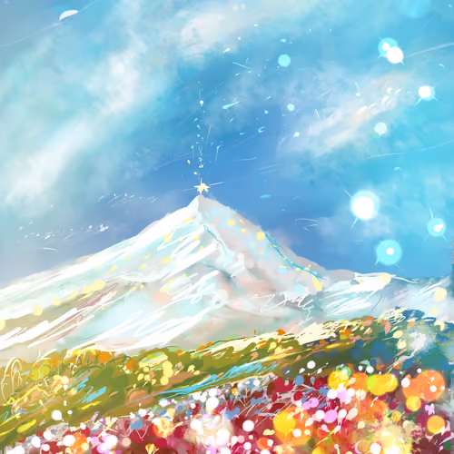 Dream, Mountains, field, landscape, sky, flowers