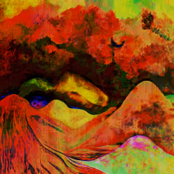 Couple reclining in fire/  Pareja reclinada en fuego 