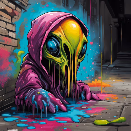 Hooded alien creature, by Valeriomorby