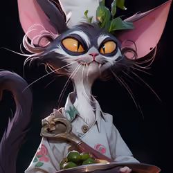 Angry crazy head chef cat