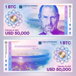 1 BTC - USD 50,000 Bill - Steve Jobs