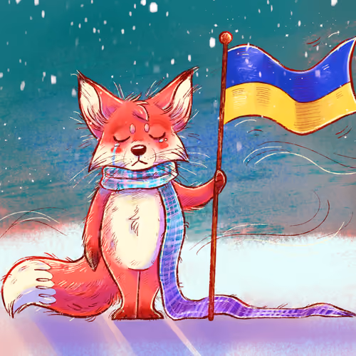 I Stand With Ukraine - Fox with Flag - AUCTION for donations to support Ukraine 