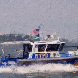 NYPD boat @ Statue of Liberty, Manhattan, New York