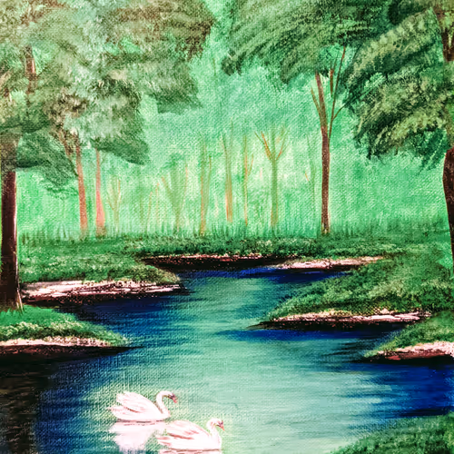 Swans Pond -  14 x 11 Acrylic on Canvas