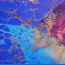 Gold lace on turquoise and blue