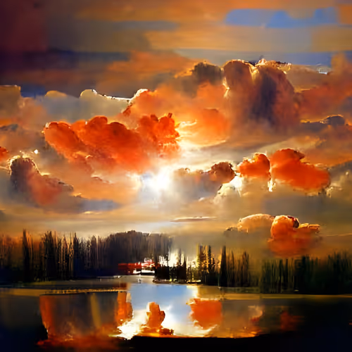 AI MASTERPIECE #1261 - SUNSET OVER THE LAKE