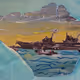 Wight outline and new aircraft carrier Queen Elizabeth arriving Portsmouth Harbour August 2017