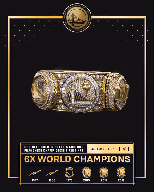 1-of-1 Warriors 6x World Champion Ring NFT & Physical Ring 