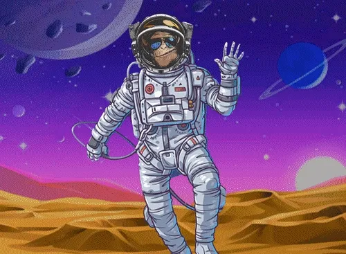 Astronaut Ape in Space on Color-Changing Moon