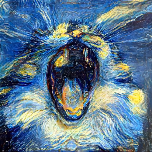 Cat on Starry Night painting