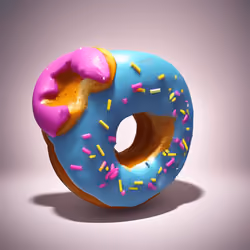 bubble gum glazed donut with rainbow sprinkle and a dash of pink glazed hat