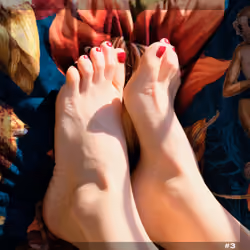 CryptoFeet #3 - Female feet with red nails on the floral pillow